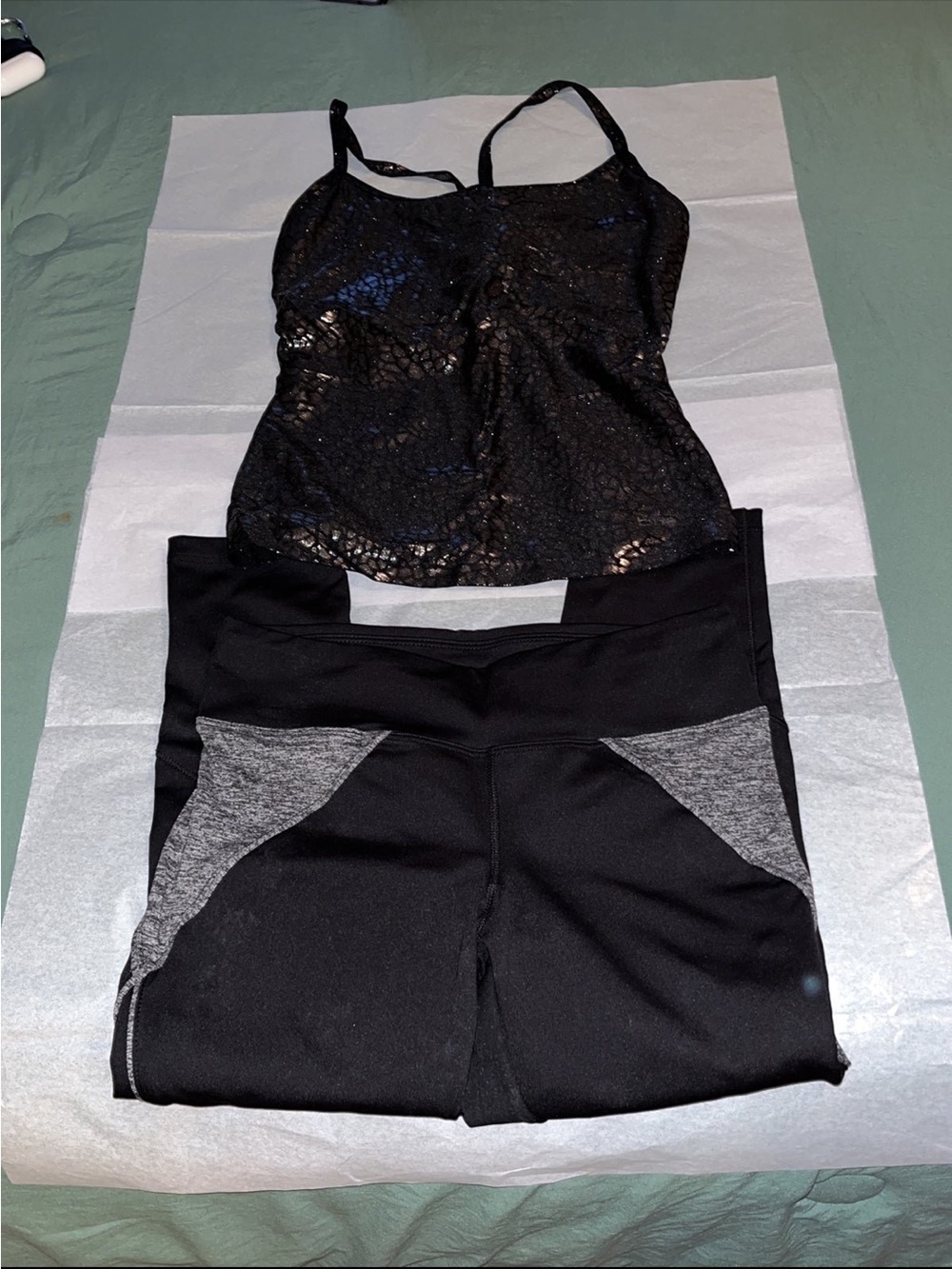 bebe Black Sequin Tank & Black/Grey Workout Leggings Set